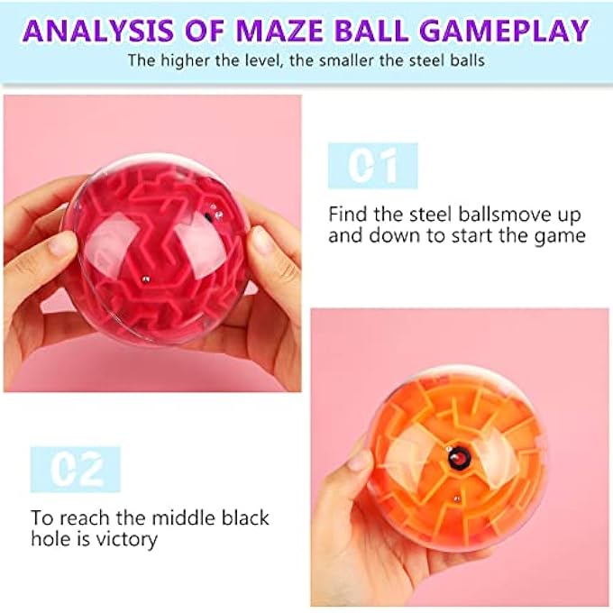 4 PIECES 3D MAZE BALL MAZE PUZZLE BALL MAGIC BRAIN TEASERS GAMES SPHERE EDUCATIONAL PUZZLE TOYS MAZE PUZZLE CUBE BALL FOR ADULTS AND STUDENTS TEENS AND HARD CHALLENGES GAME LOVER - Image 3
